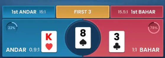 Andar Bahar side bets and card deal count probability distribution