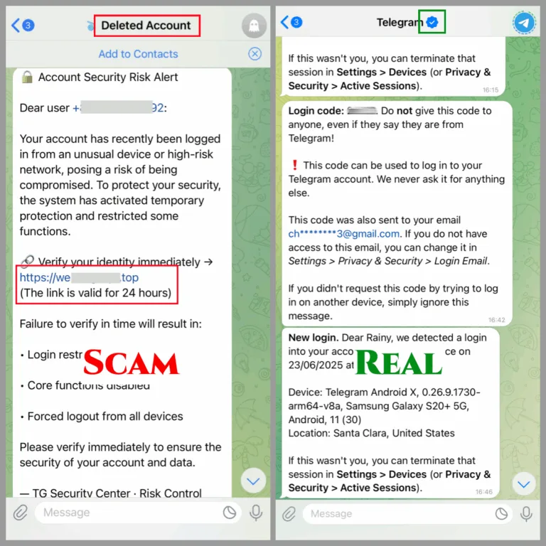 Comparing legitimate official agent credentials against fraudulent impersonator profiles