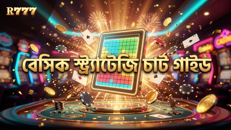 বেসিক স্ট্র্যাটেজি চার্ট ব্যবহার করে নিরাপদ ও দায়িত্বশীল খেলার নির্দেশনা।